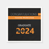 Graduate Name Black Orange Abschluss Serviette (Vorderseite)