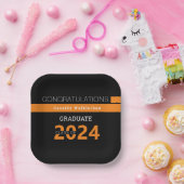 Graduate Name Black Orange Graduation  Pappteller (Party)