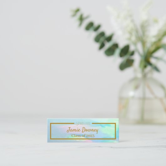 Graduate Name Card | Schwarz, Opal und Gold | Mode Mini Visitenkarte (Stehend Vorderseite)