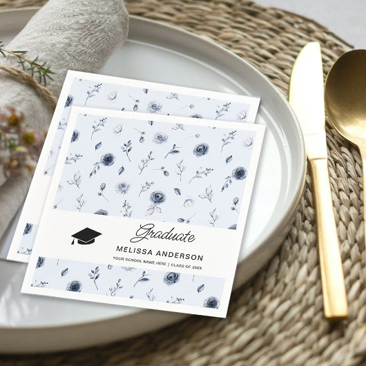 Graduate Navy Blue Flowers Serviette