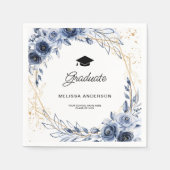 Graduate Navy Blue Flowers Serviette (Vorderseite)