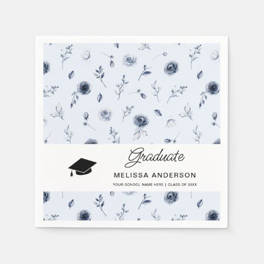 Graduate Navy Blue Flowers Serviette (Vorderseite)
