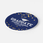Graduate Navy Blue Gold Confetti Graduation Party Pappteller (Schrägansicht)