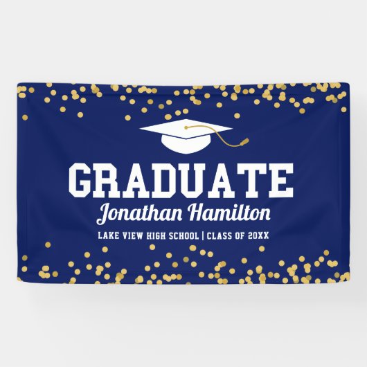Graduate Navy Blue Graduation Party Banner (Horizontal)