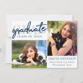 Graduate Navy Script | Dunkelblau 2 Foto Keepake Einladung (Vorderseite)