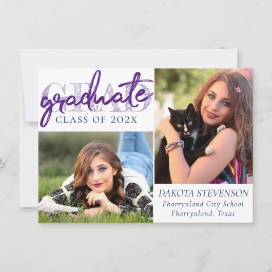 Graduate Navy Script | Dunkelblau 2 Foto Keepake Einladung (Vorderseite)