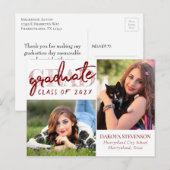 Graduate Navy Script | Dunkelblau 2 Foto Keepake Postkarte (Vorne/Hinten)