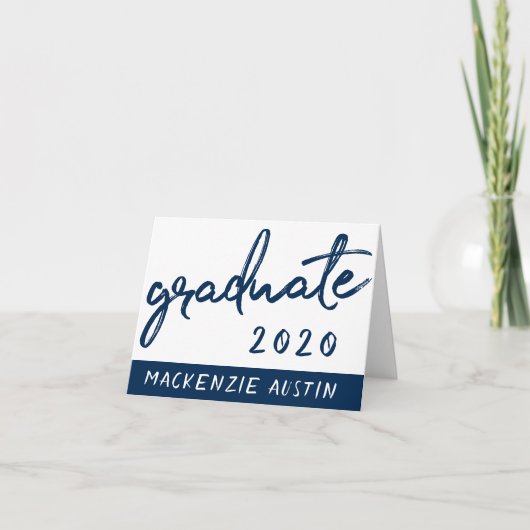 Graduate Navy Script | Dunkelblauer Brush Keepake Dankeskarte (Vorderseite)