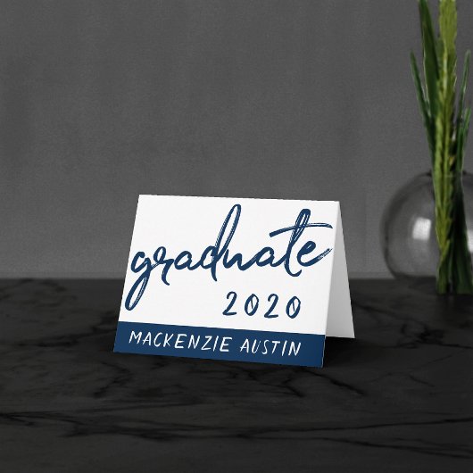 Graduate Navy Script | Dunkelblauer Brush Keepake Dankeskarte