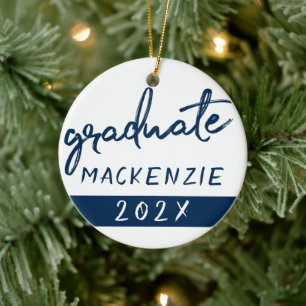 Graduate Navy Script   Dunkelblauer Brush Keepake Keramik Ornament