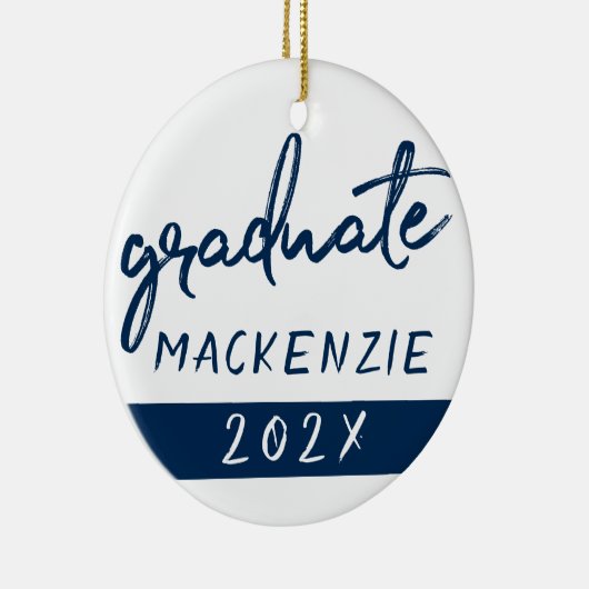 Graduate Navy Script | Dunkelblauer Brush Keepake Keramik Ornament (Rechts)