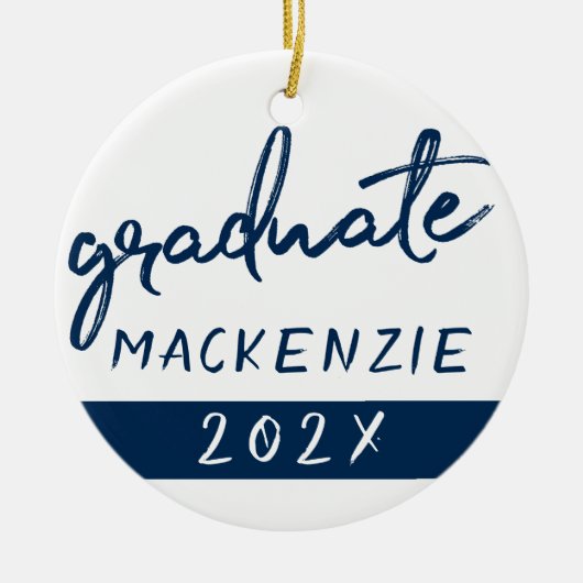 Graduate Navy Script | Dunkelblauer Brush Keepake Keramik Ornament (Vorne)