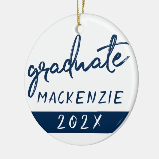 Graduate Navy Script | Dunkelblauer Brush Keepake Keramik Ornament (Links)