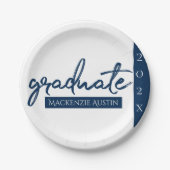 Graduate Navy Script | Dunkelblauer Brush Keepake Pappteller (Vorderseite)