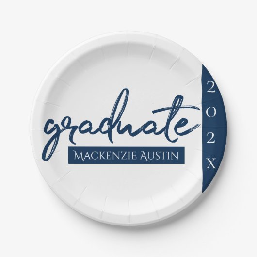 Graduate Navy Script | Dunkelblauer Brush Keepake Pappteller (Vorderseite)