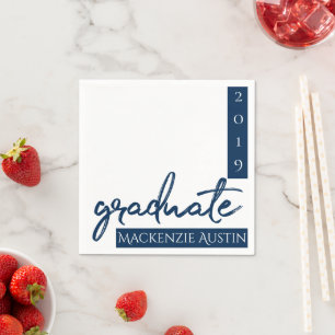 Graduate Navy Script Dunkelblauer Brush Keepake Serviette