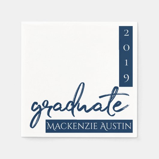 Graduate Navy Script | Dunkelblauer Brush Keepake Serviette (Vorderseite)