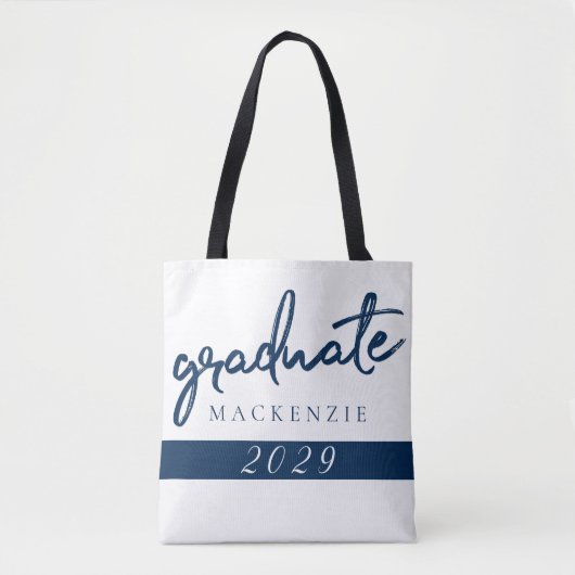 Graduate Navy Script | Dunkelblauer Brush Keepake Tasche (Vorderseite)
