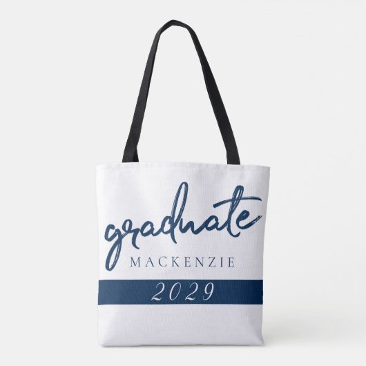 Graduate Navy Script | Dunkelblauer Brush Keepake Tasche (Rückseite)