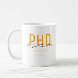 Graduate Orange Black Date Name Degree PhD Kaffeetasse