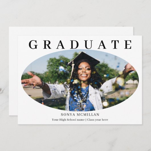 Graduate Oval Modern Photo Graduation Einladung (Vorne/Hinten)