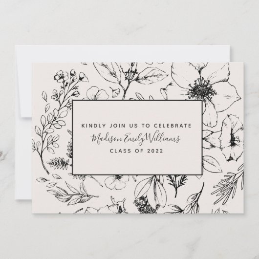 Graduate Party Blush Botanisches Skript 3 Foto Einladung (Vorderseite)