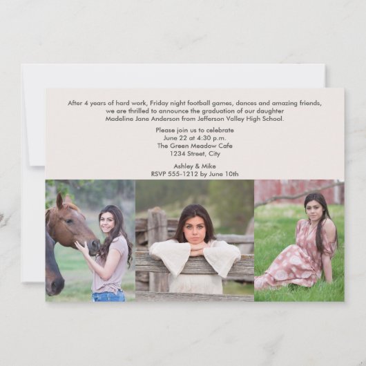 Graduate Party Blush Botanisches Skript 3 Foto Einladung (Rückseite)