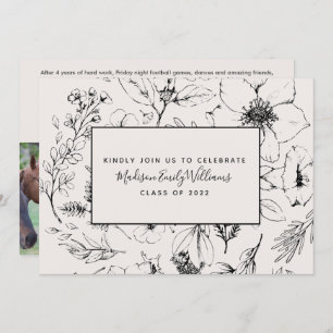 Graduate Party Blush Botanisches Skript 3 Foto Einladung