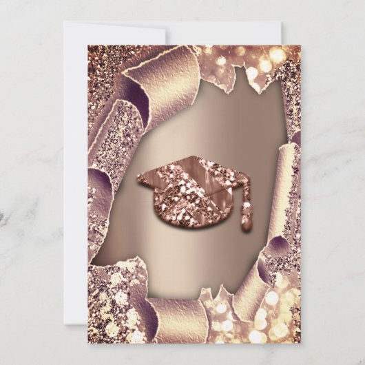 Graduate Party CAP Glitzer Rose 3D-EFFEKT Einladung (Rückseite)