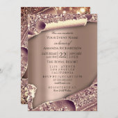 Graduate Party CAP Glitzer Rose 3D-EFFEKT Einladung (Vorne/Hinten)