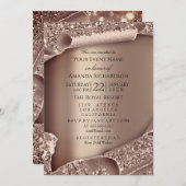 Graduate Party CAP Glitzer Rose 3D Moderne GLITZER Einladung (Vorne/Hinten)