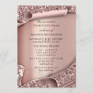 Graduate Party CAP Glitzer Rose 3D Moderne Sparkas Einladung