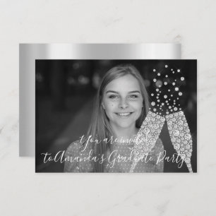 Graduate Party Champaigne Glass Bubbles Foto Grau Einladung