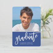 GRADUATE PARTY Chic Foto einfache Skript königsbla Dankeskarte (Stehend Vorderseite)