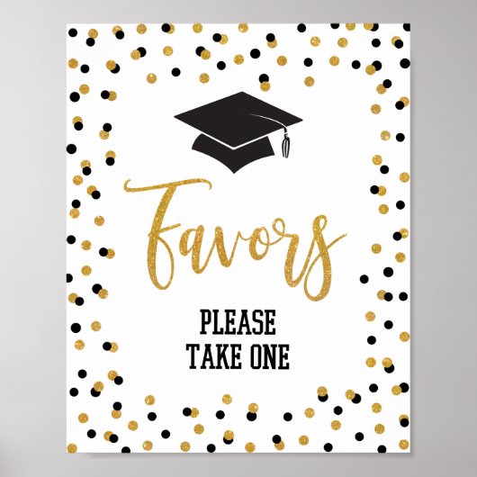 Graduate Party favorisiert Sign Black Gold Glitzer Poster (Vorne)