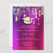 Graduate Party Gold Cap Glitzer Holograph PINK 3D Einladung (Vorderseite)