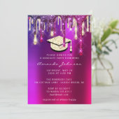 Graduate Party Gold Cap Glitzer Holograph PINK 3D Einladung (Stehend Vorderseite)