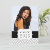 GRADUATE-PARTY-INVEKTION| SCHWARZ, GRAMM ZICKZACK EINLADUNG (Stehend Vorderseite)