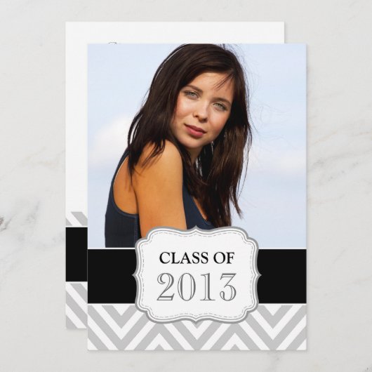 GRADUATE-PARTY-INVEKTION| SCHWARZ, GRAMM ZICKZACK EINLADUNG (Vorne/Hinten)