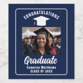 Graduate Party of Navy Blue Graduate Foto Weinetikett (Einzelnes Label)
