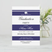 Graduate Party Stripe Navy White Einladung Graduat (Stehend Vorderseite)