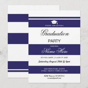 Graduate Party Stripe Navy White Einladung Graduat