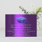 Graduate Party Student Lila Blue Graduate Cap Einladung (Stehend Vorderseite)