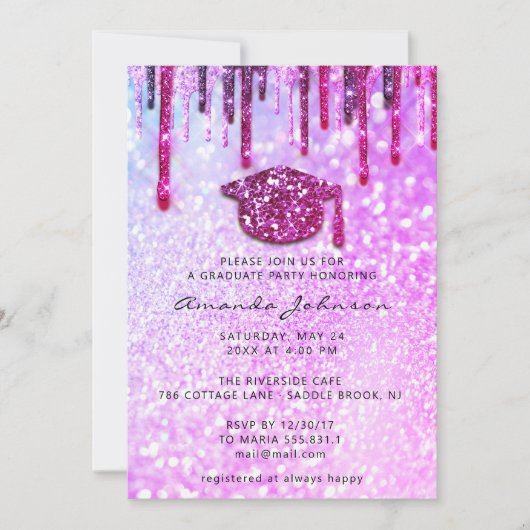 Graduate Party Tropfen Cap 3D Holograph Glitzer Pi Einladung (Vorderseite)