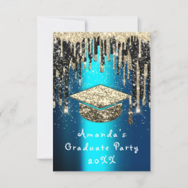 Graduate Party Tropfen Glitzer Aquamarin Cup Gold Einladung