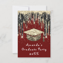 Graduate Party Tropfen Glitzer Burgund Gold Confet Einladung