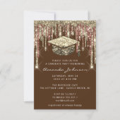 Graduate Party Tropfen Glitzer Foto Brown Gold Einladung (Vorderseite)