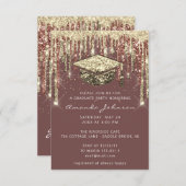 Graduate Party Tropfen Glitzer Rose Gold Confetti Einladung (Vorne/Hinten)