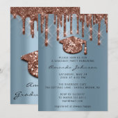 Graduate Party Tropfen Rose Blue Cap 3D-Effekt Gla Einladung (Vorne/Hinten)