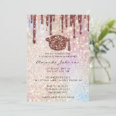 Graduate Party Tropfen Rose Cap 3D Holograph Einladung (Stehend Vorderseite)